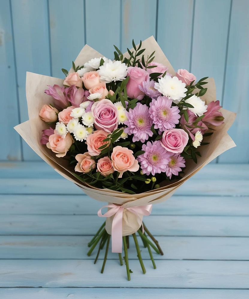 Букет цветов из: Хризантемы, Розы и Альстромерии в Красновидово