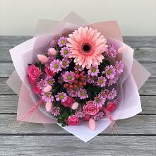 Букет цветов из:  Розы, Герберы и Хризантемы в Красновидово